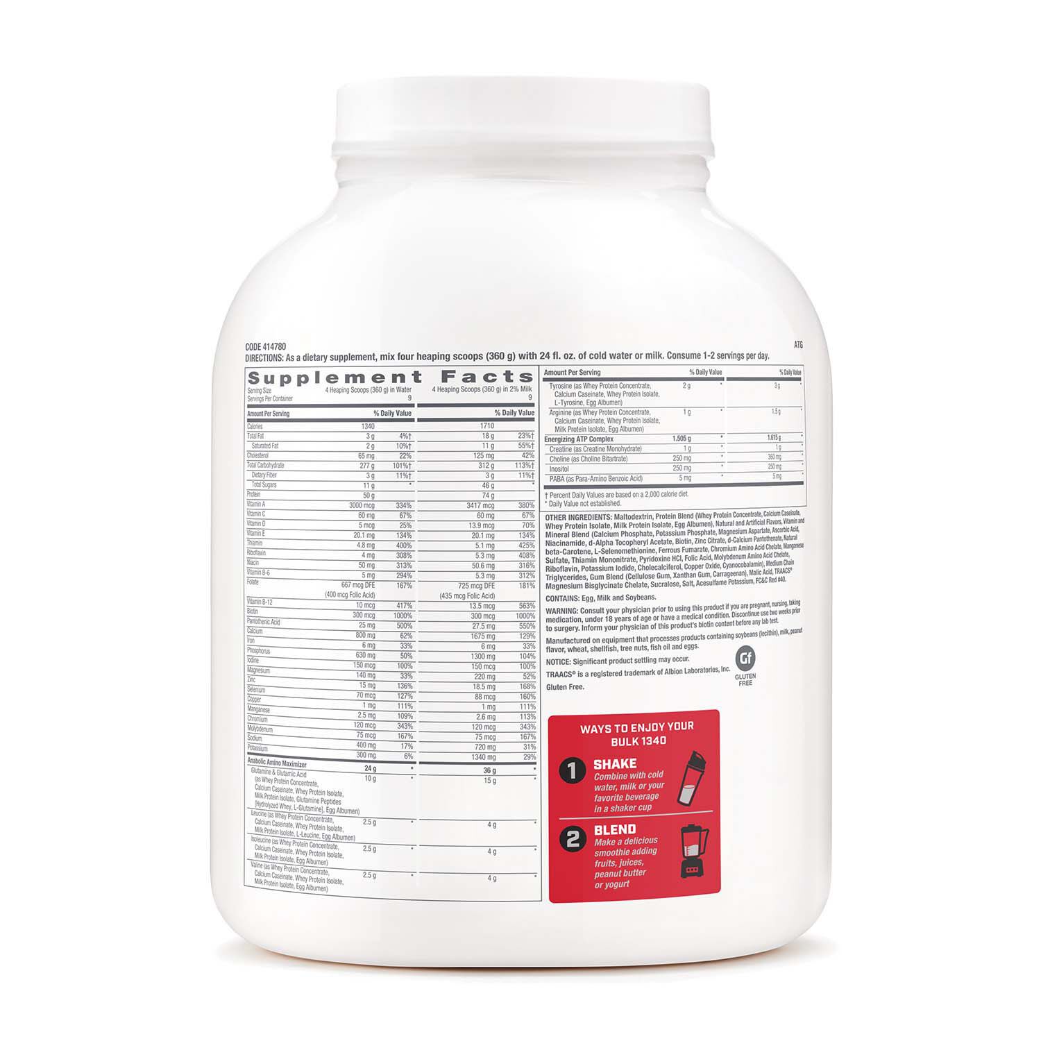 414780 GNC Pro Performance® Bulk 1340 Strawberries and Cream is a mass gainer containing 1,340